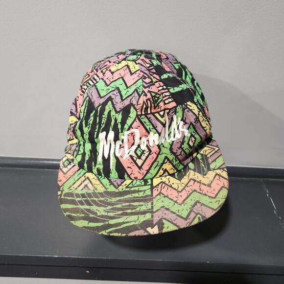 VTG 80s 90s McDonald's Neon Aztec Print Geometric Graffiti Snapback Hat Cap - Picture 5 of 14